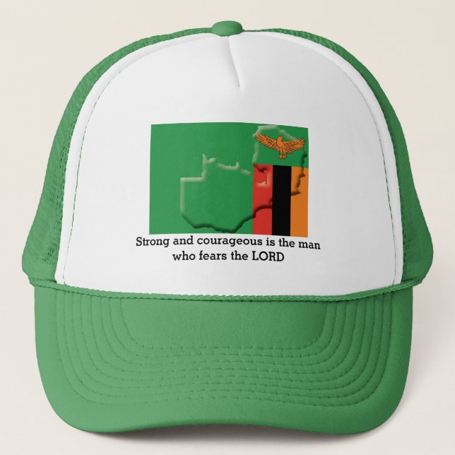 ZAMBIA FLAG Christian Scripture Personalized Trucker Hat (Front)