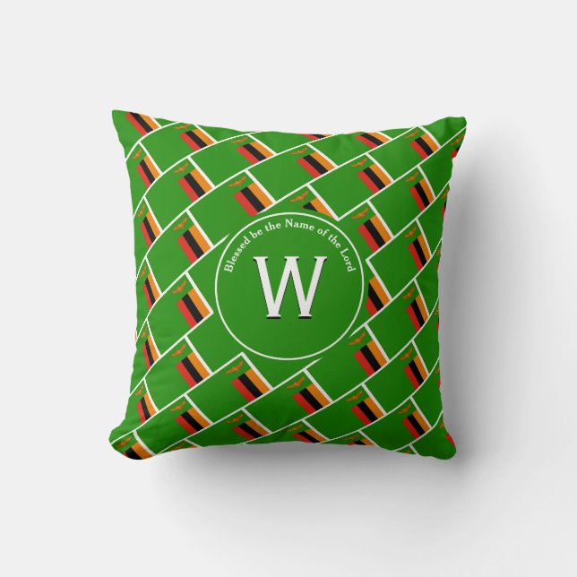 ZAMBIA FLAG  Customized Monogram Scripture Zambian Throw Pillow (Front)
