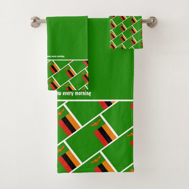 ZAMBIA FLAG Customized Scripture GREEN Zambian Bath Towel Set (Insitu)