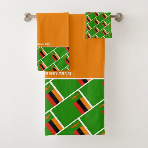 ZAMBIA FLAG Customized Scripture ORANGE Zambian Bath Towel Set