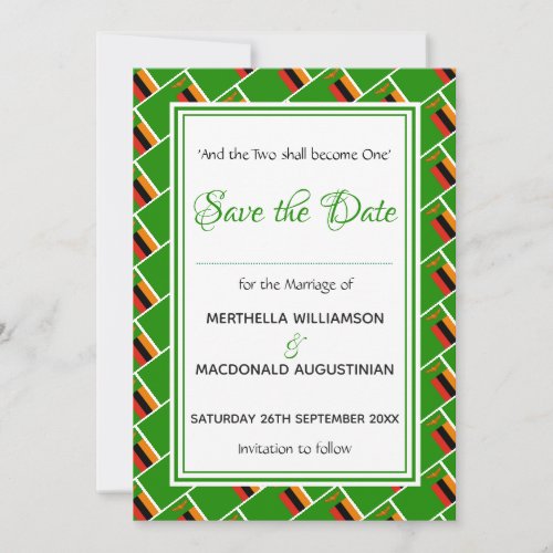 ZAMBIA FLAG Customized Scripture Stylish Zambian Save The Date