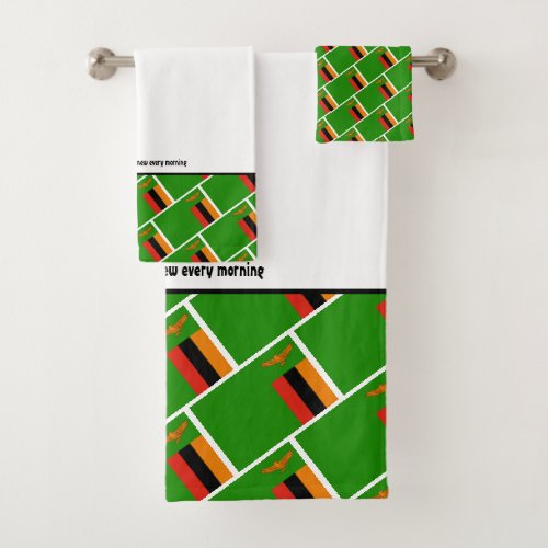 ZAMBIA FLAG Customized Scripture WHITE Zambian Bath Towel Set
