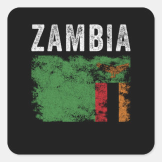 Zambia Flag Distressed - Zambian Flag Square Sticker