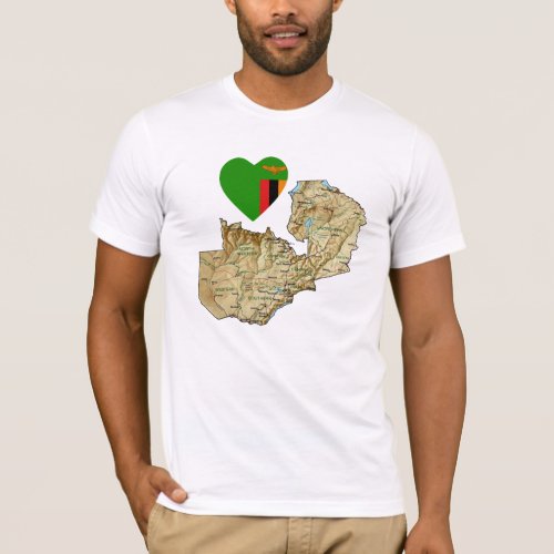 Zambia Flag Heart and Map T_Shirt