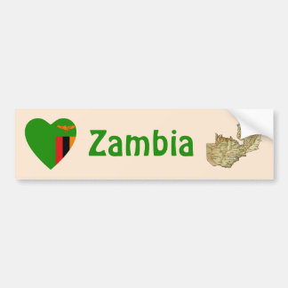 Zambia Flag Heart + Map Bumper Sticker