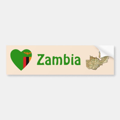 Zambia Flag Heart  Map Bumper Sticker