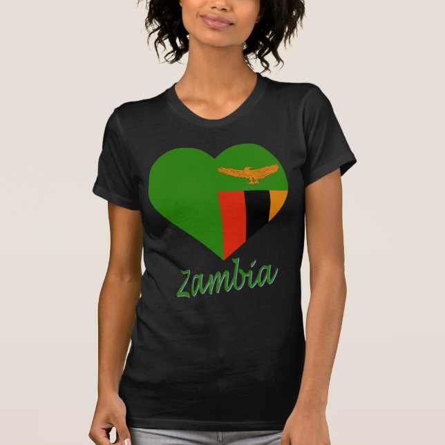 Zambia Flag Heart T-Shirt (Front)