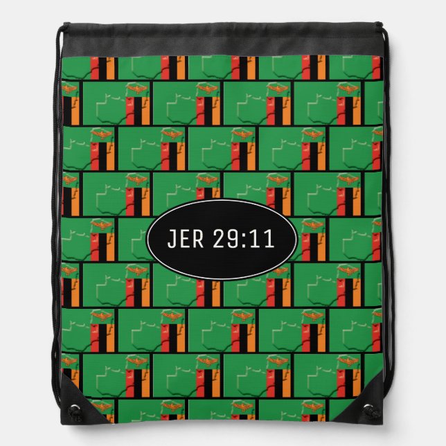 ZAMBIA FLAG Map | JEREMIAH 29:11 | Zambian Drawstring Bag (Front)