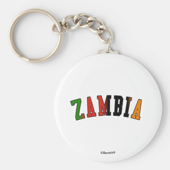 Zambia in National Flag Colors Keychain