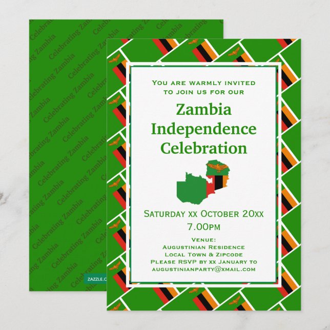 ZAMBIA INDEPENDENCE CELEBRATION Zambian Flag Invitation (Front/Back)