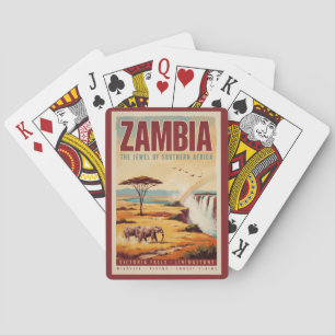 Zambia Landscape Illustration Travel Art Vintage Poker Cards