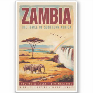 Zambia Landscape Illustration Travel Art Vintage Sticker