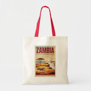 Zambia Landscape Illustration Travel Art Vintage Tote Bag