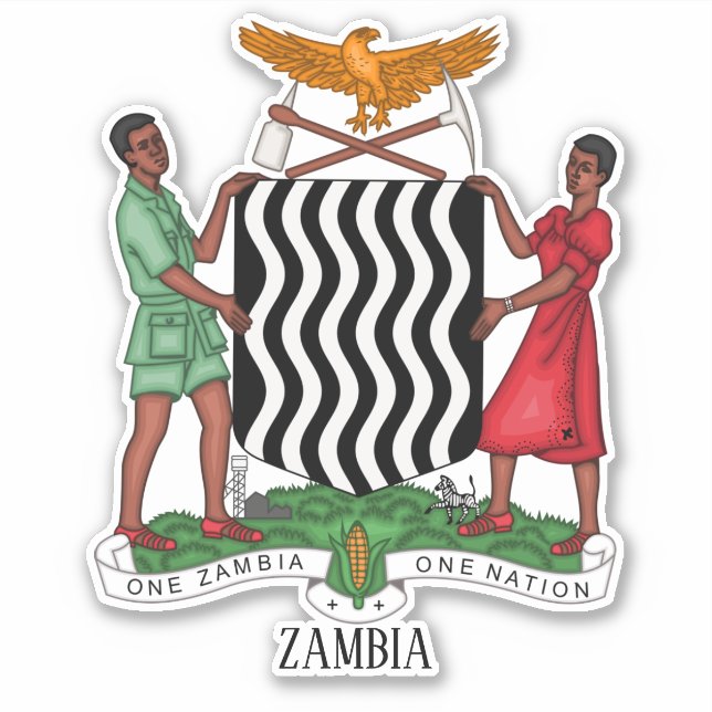 Zambia National Coat Of Arms Patriotic  Sticker (Front)