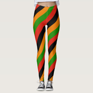 Zambia National Flag Colors Diagonal Striped Leggings