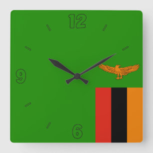 Zambia National Flag Patriotic Square Wall Clock