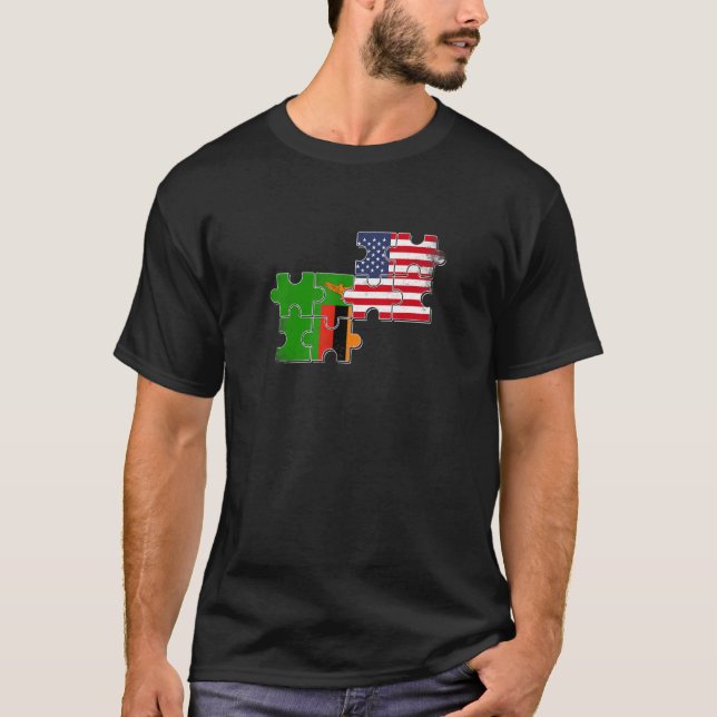 Zambia USA Zambian American Flag T-Shirt (Front)