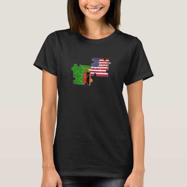 Zambia USA Zambian American Flag T-Shirt (Front)