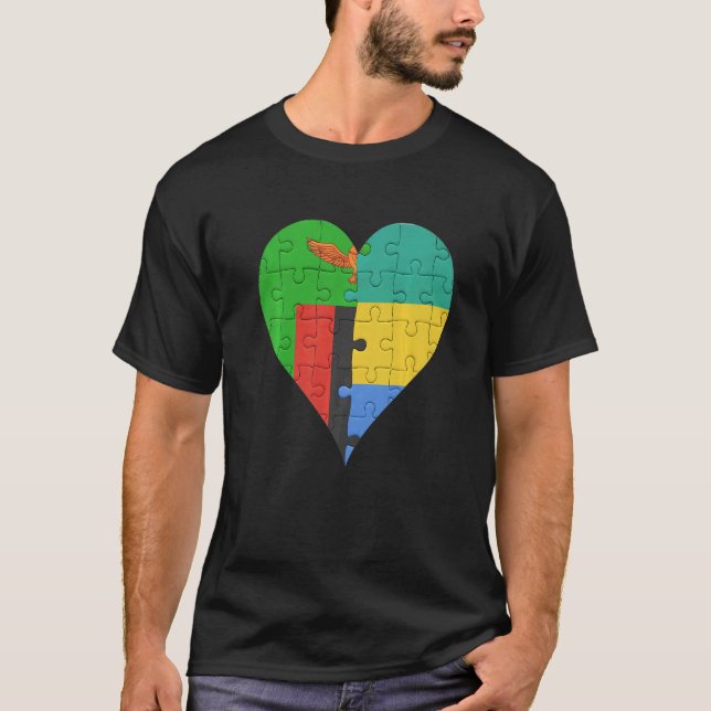 Zambian Gabonese Flag Heart T-Shirt (Front)