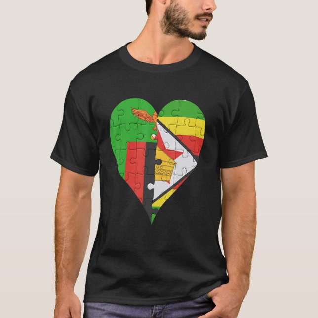 Zambian Zimbabwean Flag Heart T-Shirt (Front)