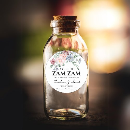 zamzam water nikah muslim wedding favor floral classic round sticker