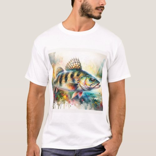 Zander fish AREF1201 _ Watercolor T_Shirt