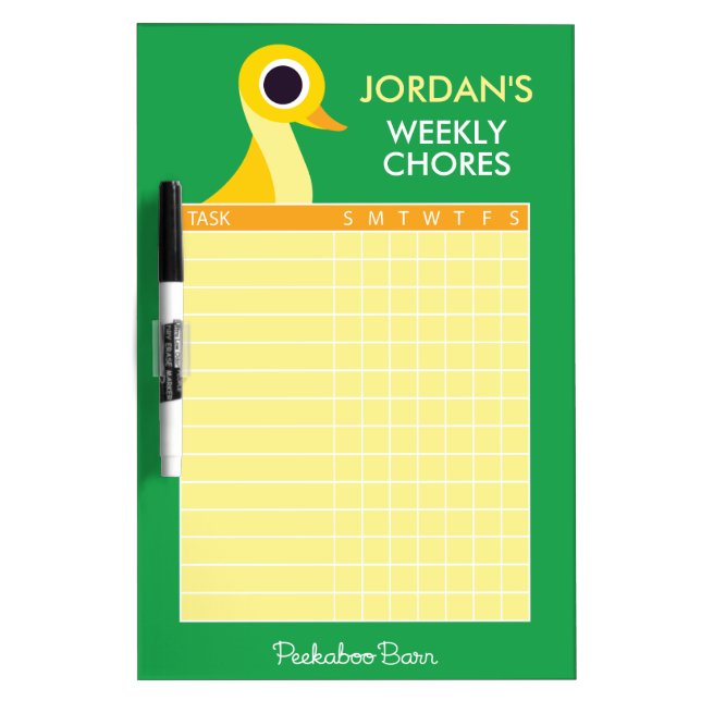 Zander the Duck Chore Chart Dry Erase Board (Front)