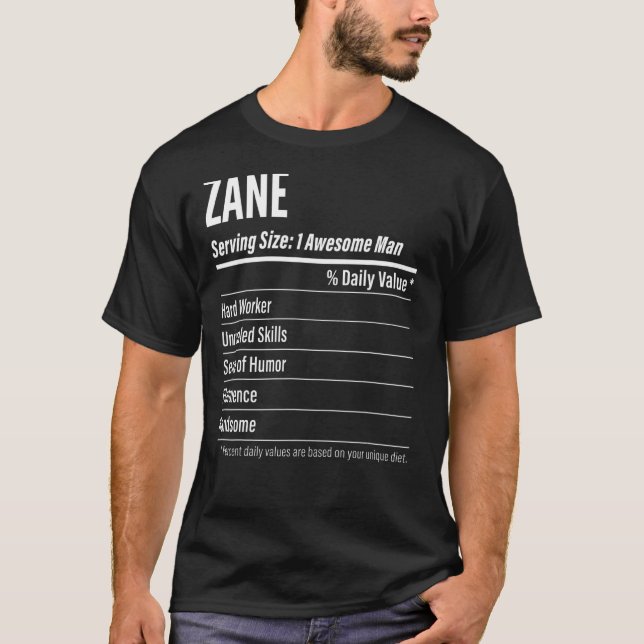 Zane Serving Size Nutrition Label Calories T-Shirt (Front)