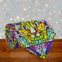 Zany Cat in Many Colors - Fun Mosaic on Cheerful