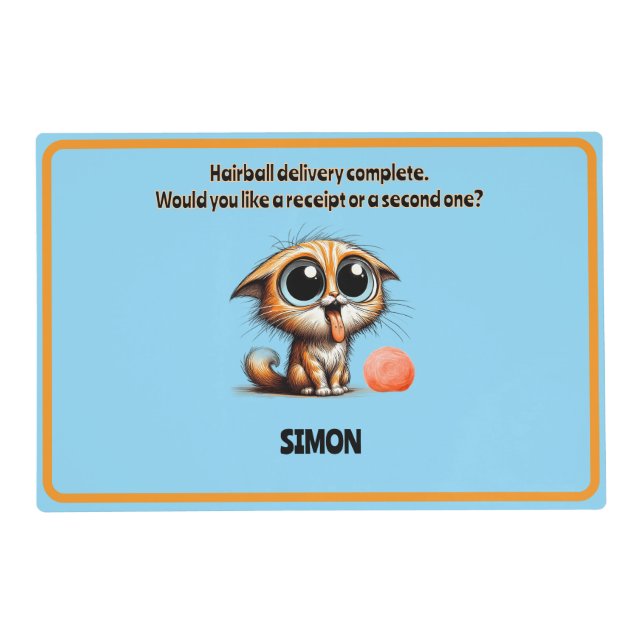 Zany Funny Sarcastic Cat Food Placemat (Front)