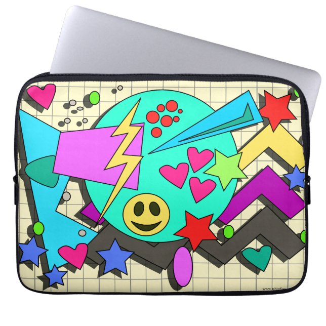 Zany Happy Vibes Flashback Cartoon Pattern Laptop Sleeve (Front)