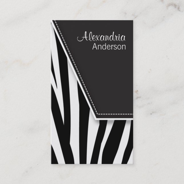 Zany Hip Zebra Print Business Cards (black) (Front)