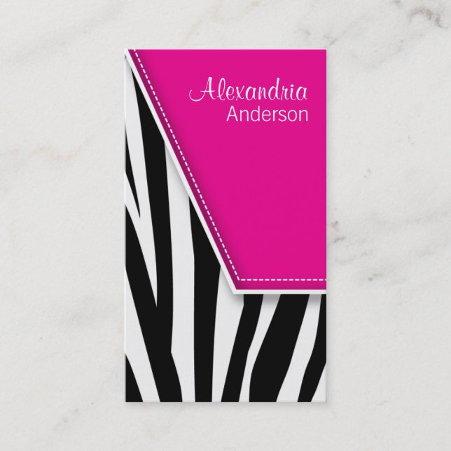 Zany Hip Zebra Print Business Cards (fuschia) (Front)