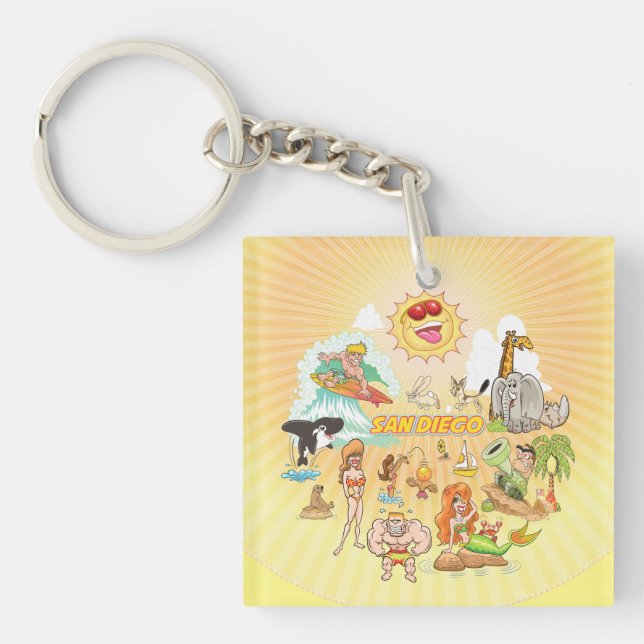 Zany San Diego Cartoon Acrylic Keychain (Front)
