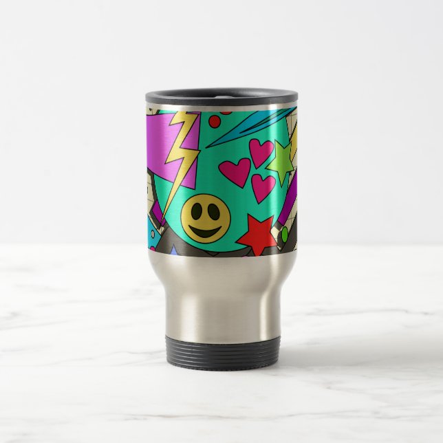 Zany Wild Cartoon Style Happy pattern  Travel Mug (Center)