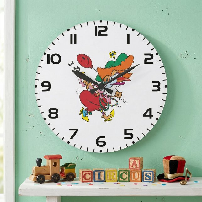 Zany Woman Running Clown Large Clock (Creator Uploaded)