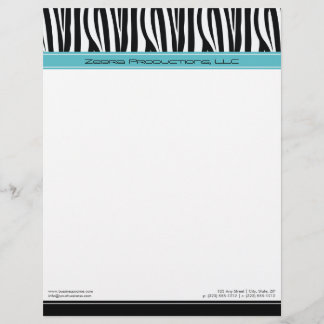 Zany Zebra Aqua Customized Designer Letterhead