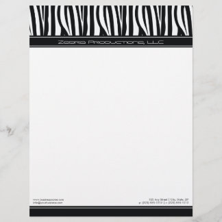 Zany Zebra Black Customized Designer Letterhead