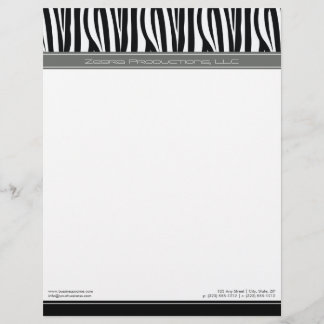 Zany Zebra Grey Customized Designer Letterhead