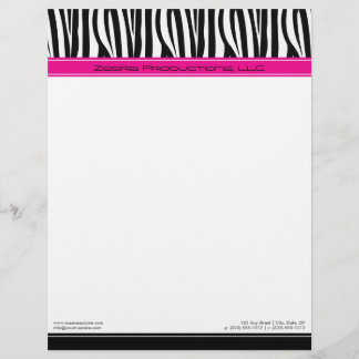Zany Zebra Hot Pink Customized Designer Letterhead