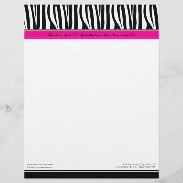Zany Zebra Hot Pink Customized Designer Letterhead | Zazzle