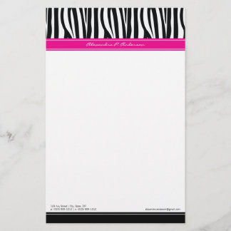 Zany Zebra Hot Pink Customized Designer Stationery