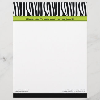 Zany Zebra Lime Customized Designer Letterhead