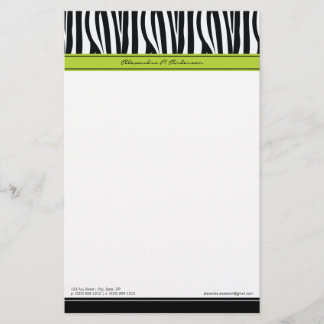 Zany Zebra Lime Customized Designer Stationery