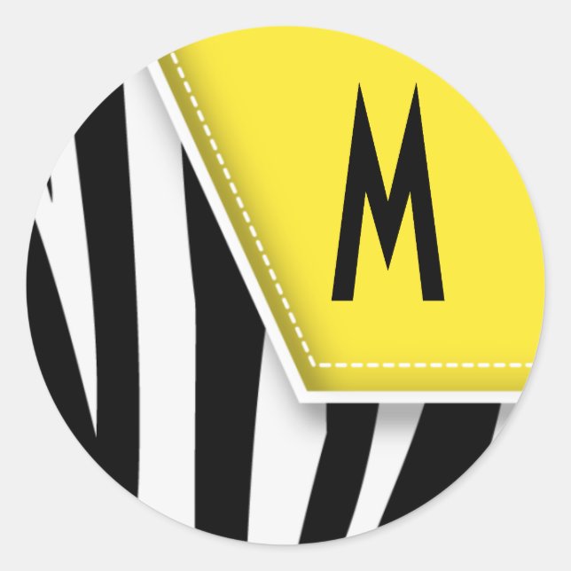 Zany Zebra Monogram Sticker (yellow) (Front)