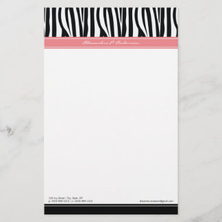 Zany Zebra Pink Customized Designer Stationery