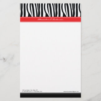 Zany Zebra Red Customized Designer Stationery