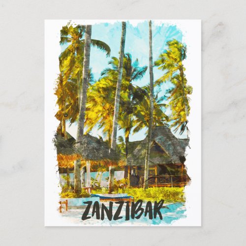 Zanzibar Africa Vintage Travel Illustration Postcard