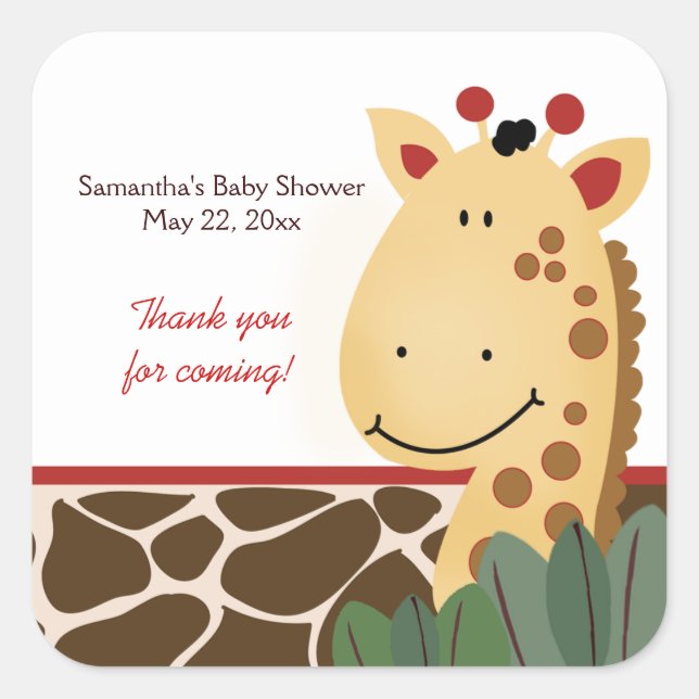 Zanzibar Jungle Giraffe Print SQUARE Favor Sticker (Front)
