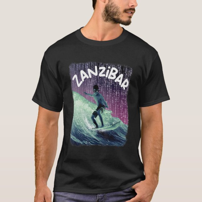 Zanzibar Nerd Surfing Beach Palm trees Vacation T-Shirt (Front)